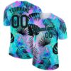 Custom Teal Black 3D Pattern Design Hawaii Palm Leaves Performance T-Shirt
