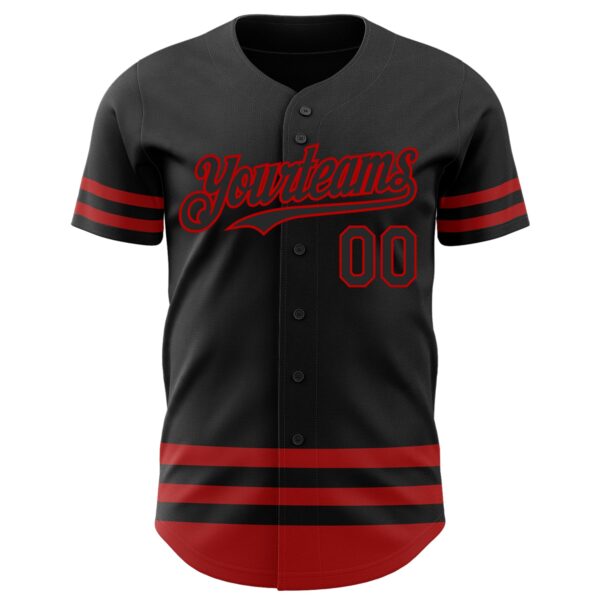 Custom Black Red Line Authentic Baseball Jersey