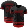 Custom Black Red Line Authentic Baseball Jersey