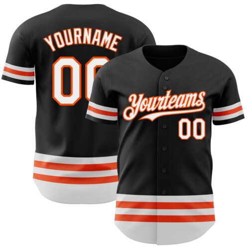 3DPattern3095 Custom Black White-Orange Line Authentic Baseball Jersey