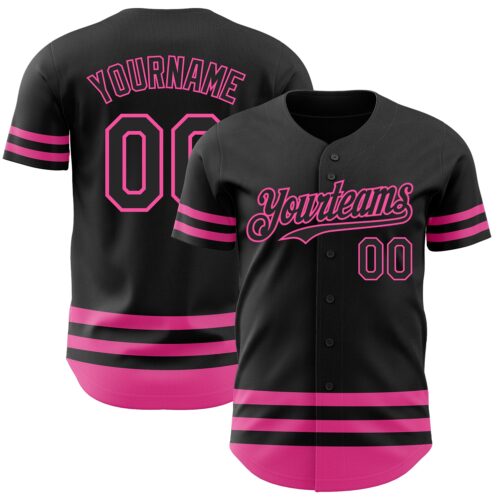 3DPattern3096 Custom Black Pink Line Authentic Baseball Jersey