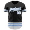 Custom Black White-Light Blue Line Authentic Baseball Jersey