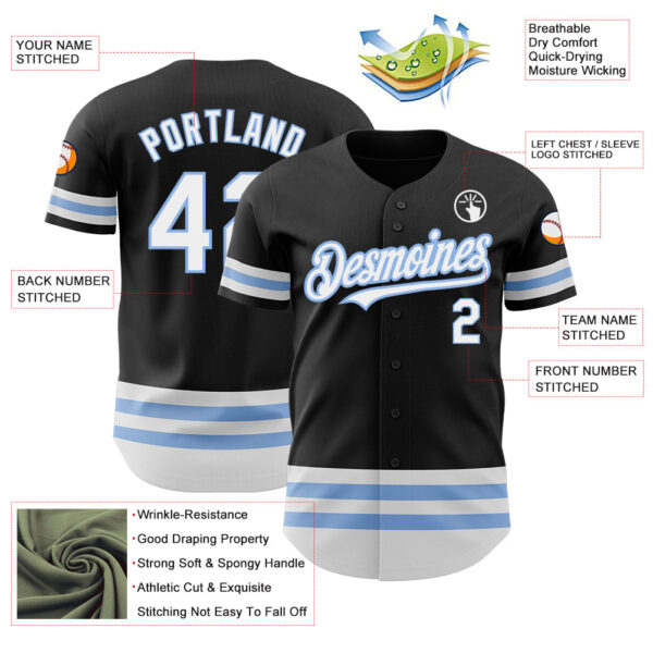 Custom Black White-Light Blue Line Authentic Baseball Jersey