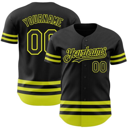 3DPattern3112 Custom Black Neon Yellow Line Authentic Baseball Jersey