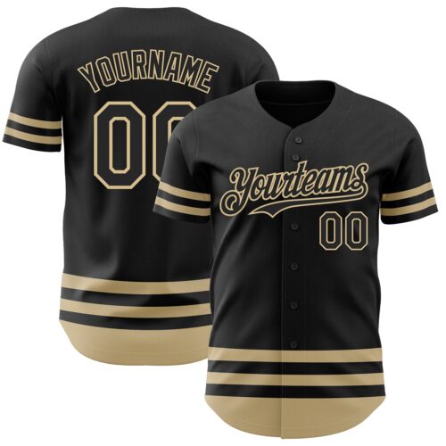 3DPattern3113 Custom Black Vegas Gold Line Authentic Baseball Jersey