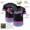 Custom Black Pink-Light Blue Line Authentic Baseball Jersey