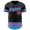 Custom Black Pink-Sky Blue Line Authentic Baseball Jersey