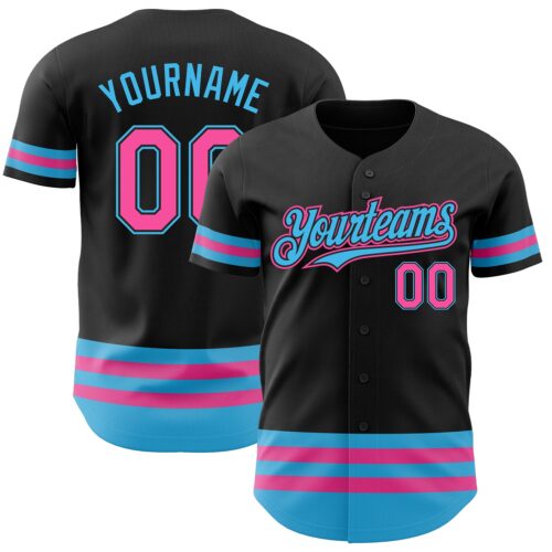 3DPattern3120 Custom Black Pink-Sky Blue Line Authentic Baseball Jersey