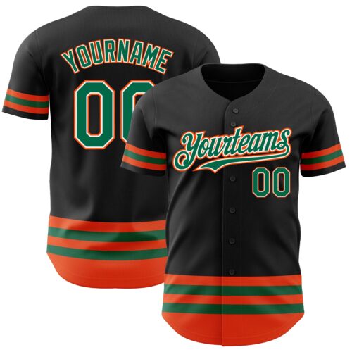 3DPattern3124 Custom Black Kelly Green-Orange Line Authentic Baseball Jersey