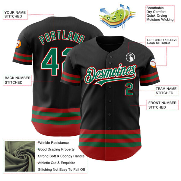 Custom Black Kelly Green-Red Line Authentic Baseball Jersey