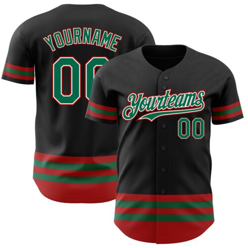 3DPattern3125 Custom Black Kelly Green-Red Line Authentic Baseball Jersey