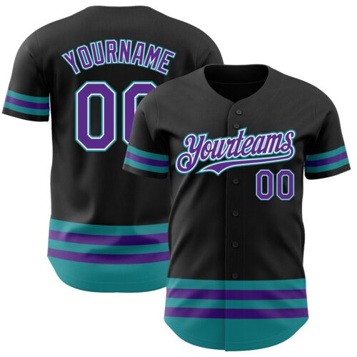 3DPattern3129 Custom Black Purple-Teal Line Authentic Baseball Jersey