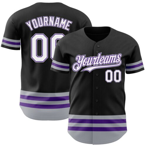 3DPattern3130 Custom Black Purple-Gray Line Authentic Baseball Jersey