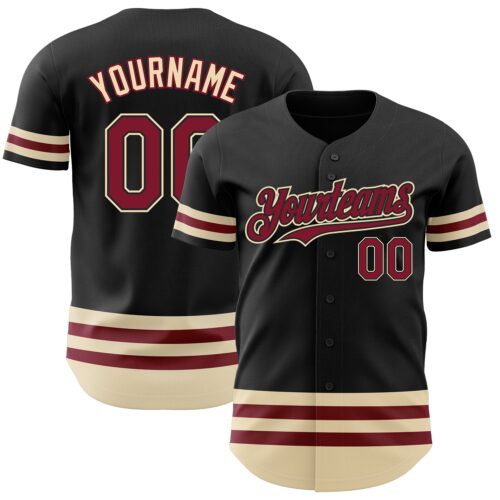 3DPattern3132 Custom Black Crimson-Cream Line Authentic Baseball Jersey