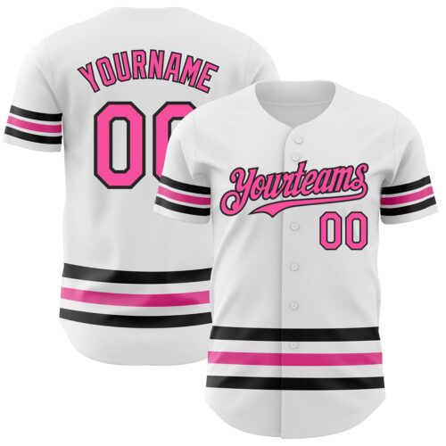 3DPattern3136 Custom White Pink-Black Line Authentic Baseball Jersey