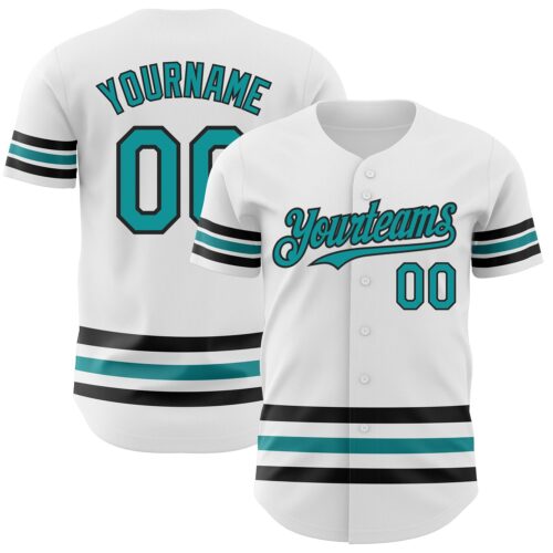 3DPattern3144 Custom White Teal-Black Line Authentic Baseball Jersey