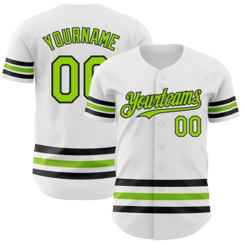 3DPattern3145 Custom White Neon Green-Black Line Authentic Baseball Jersey