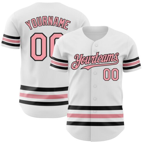 3DPattern3147 Custom White Medium Pink-Black Line Authentic Baseball Jersey