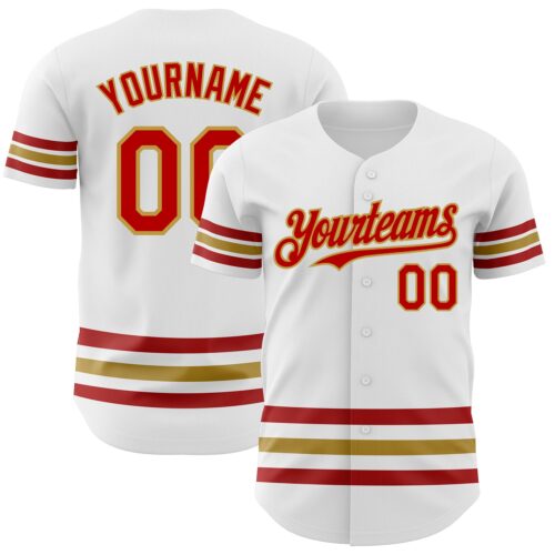 3DPattern3151 Custom White Red-Old Gold Line Authentic Baseball Jersey