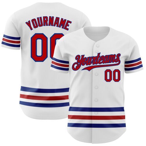 Custom White Red-Royal Line Authentic Baseball Jersey