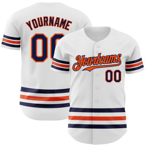 3DPattern3160 Custom White Navy-Orange Line Authentic Baseball Jersey