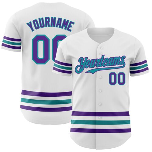 3DPattern3173 Custom White Purple-Teal Line Authentic Baseball Jersey