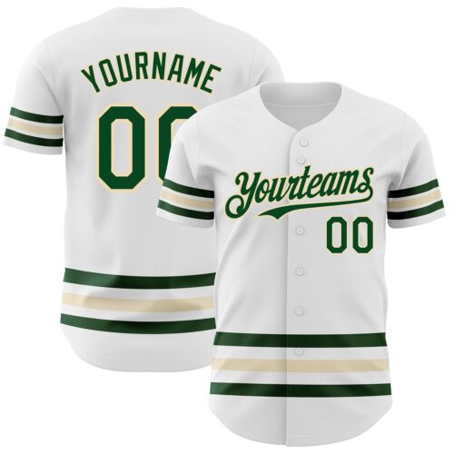 3DPattern3175 Custom White Green-Cream Line Authentic Baseball Jersey