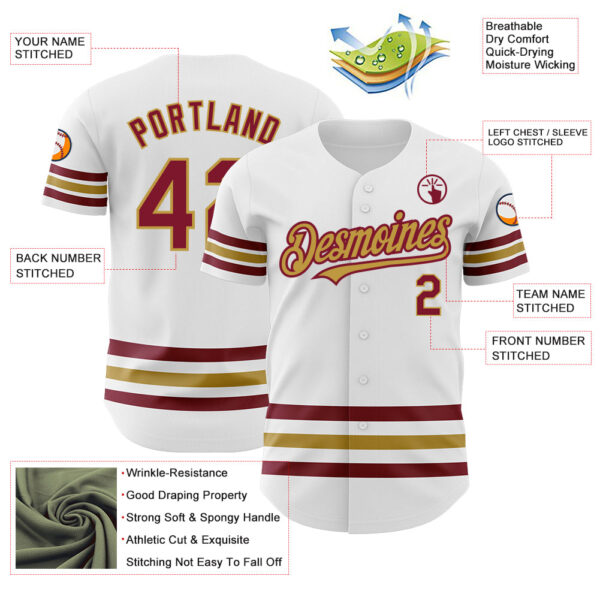 Custom White Crimson-Old Gold Line Authentic Baseball Jersey