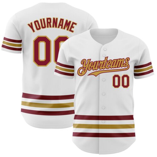 3DPattern3185 Custom White Crimson-Old Gold Line Authentic Baseball Jersey