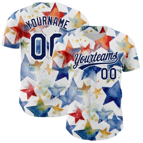 3DPattern3195 Custom White Navy-Red 3D Pattern Design Stars Authentic Baseball Jersey