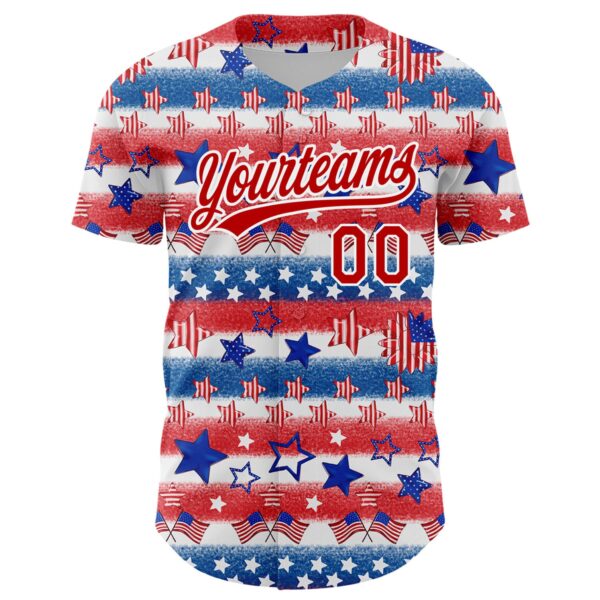 Custom White Red-Royal 3D American Flag Patriotic Authentic Baseball Jersey