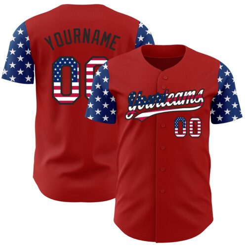 3DPattern3203 Custom Red USA Flag-Black 3D American Flag Patriotic Authentic Baseball Jersey