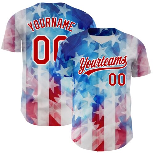 3DPattern3207 Custom White Red-Royal 3D American Flag Patriotic Authentic Baseball Jersey