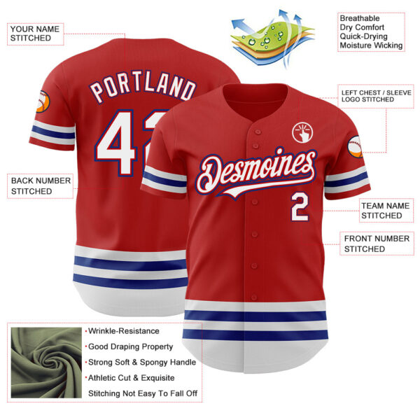 Custom Red White-Royal Line Authentic Baseball Jersey