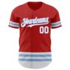 Custom Red White-Light Blue Line Authentic Baseball Jersey