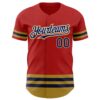 Custom Red Navy-Old Gold Line Authentic Baseball Jersey