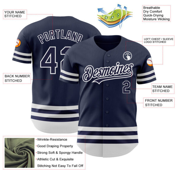 Custom Navy White Line Authentic Baseball Jersey