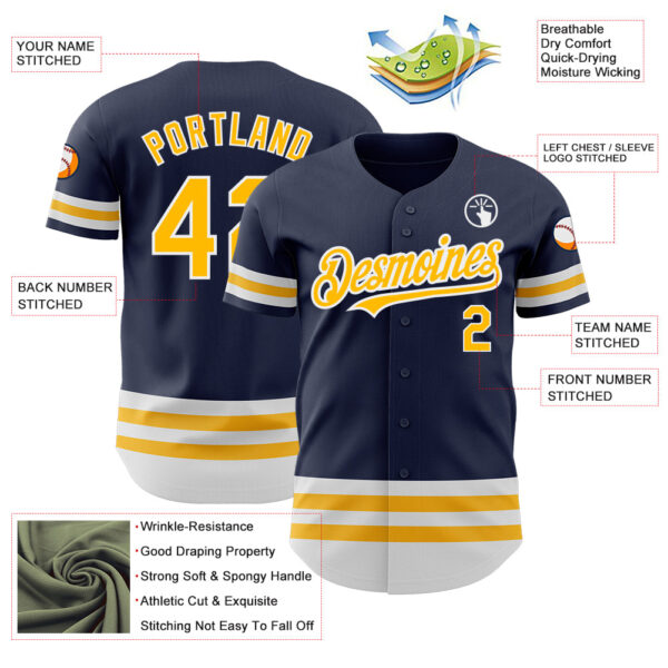 Custom Navy Gold-White Line Authentic Baseball Jersey