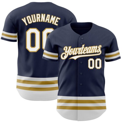 3DPattern3231 Custom Navy White-Old Gold Line Authentic Baseball Jersey