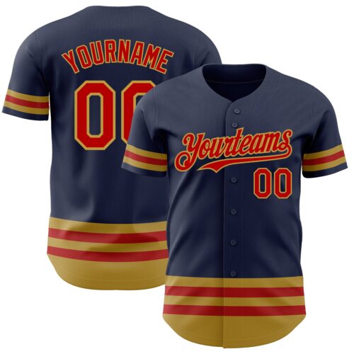 3DPattern3232 Custom Navy Red-Old Gold Line Authentic Baseball Jersey