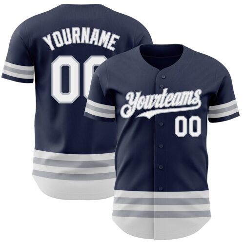 3DPattern3233 Custom Navy White-Gray Line Authentic Baseball Jersey