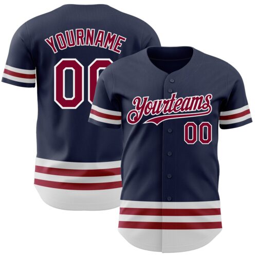 3DPattern3235 Custom Navy Maroon-White Line Authentic Baseball Jersey
