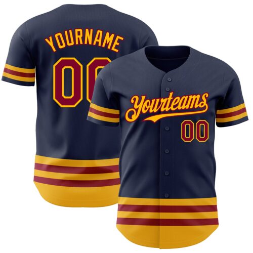 3DPattern3236 Custom Navy Maroon-Gold Line Authentic Baseball Jersey