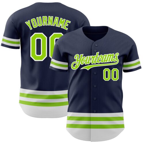 3DPattern3239 Custom Navy Neon Green-White Line Authentic Baseball Jersey