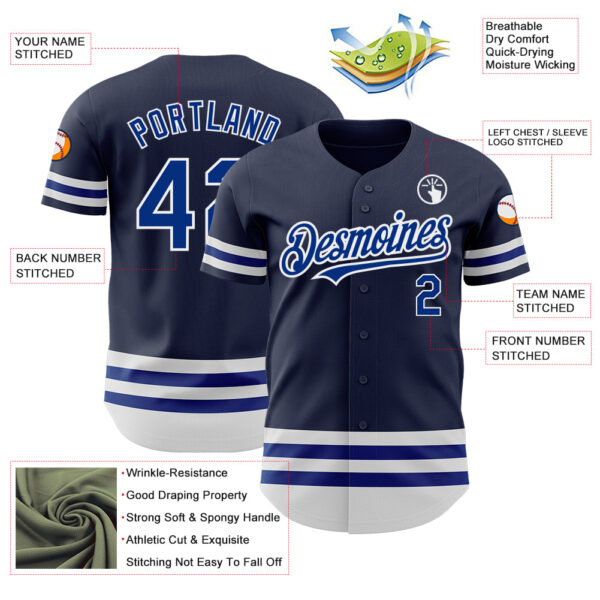 Custom Navy Royal-White Line Authentic Baseball Jersey