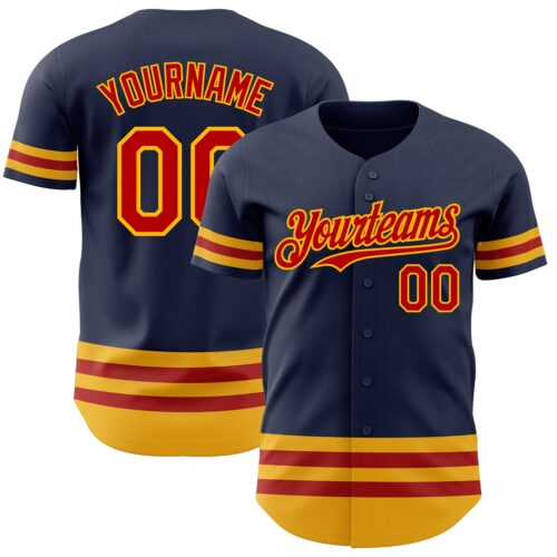 3DPattern3241 Custom Navy Red-Gold Line Authentic Baseball Jersey