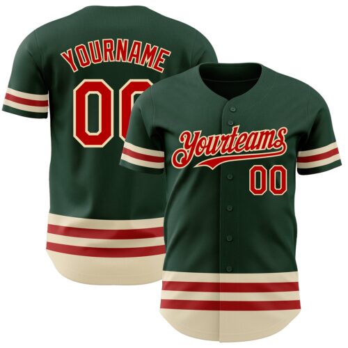 3DPattern3242 Custom Green Red-Cream Line Authentic Baseball Jersey