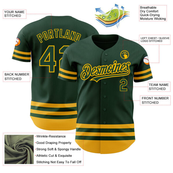 Custom Green Gold Line Authentic Baseball Jersey