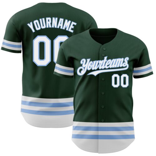 3DPattern3251 Custom Green White-Light Blue Line Authentic Baseball Jersey