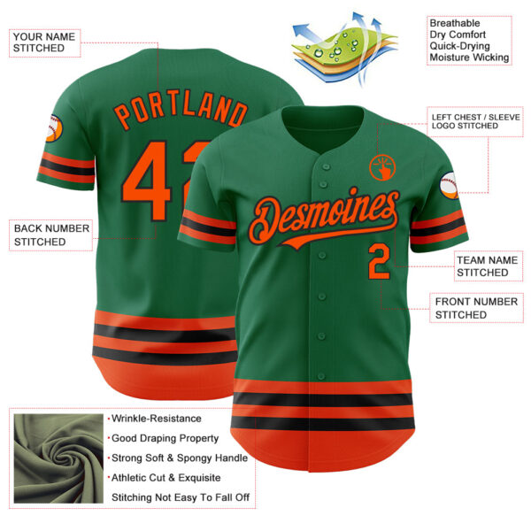 Custom Kelly Green Orange-Black Line Authentic Baseball Jersey